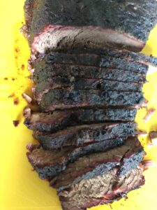 sliced brisket from a cook on the Traeger